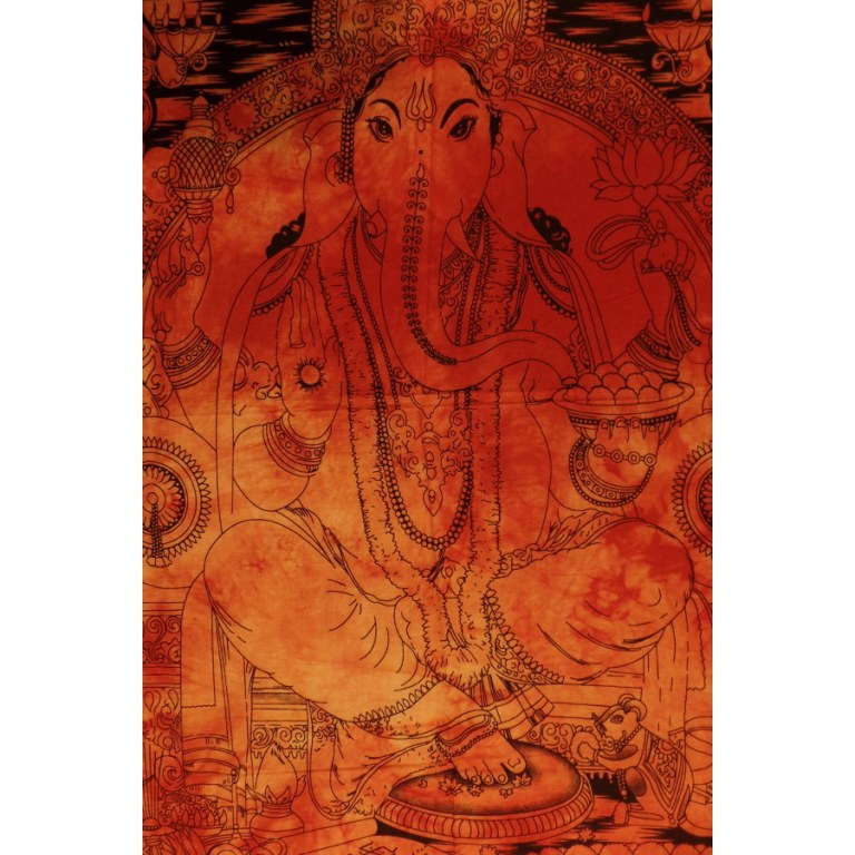 Petite tenture orange beautiful Ganesh et son rat