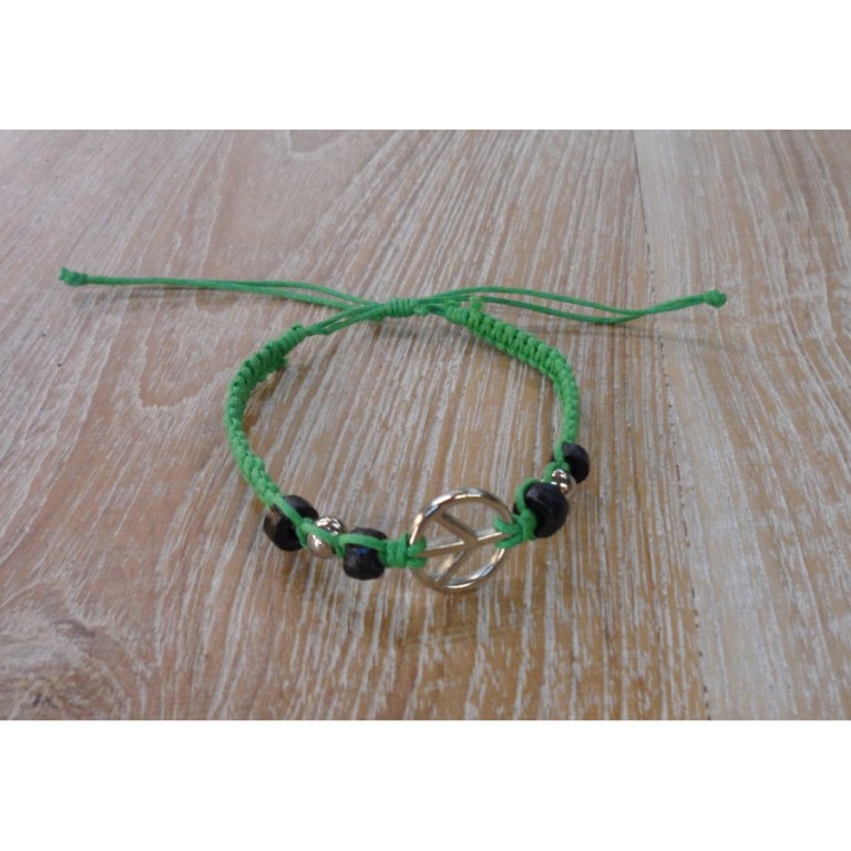 Bracelet macramé vert peace and love 