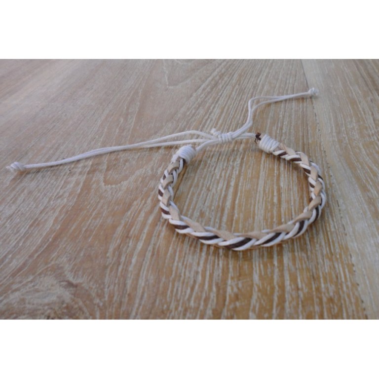 Bracelet fil et cuir beige