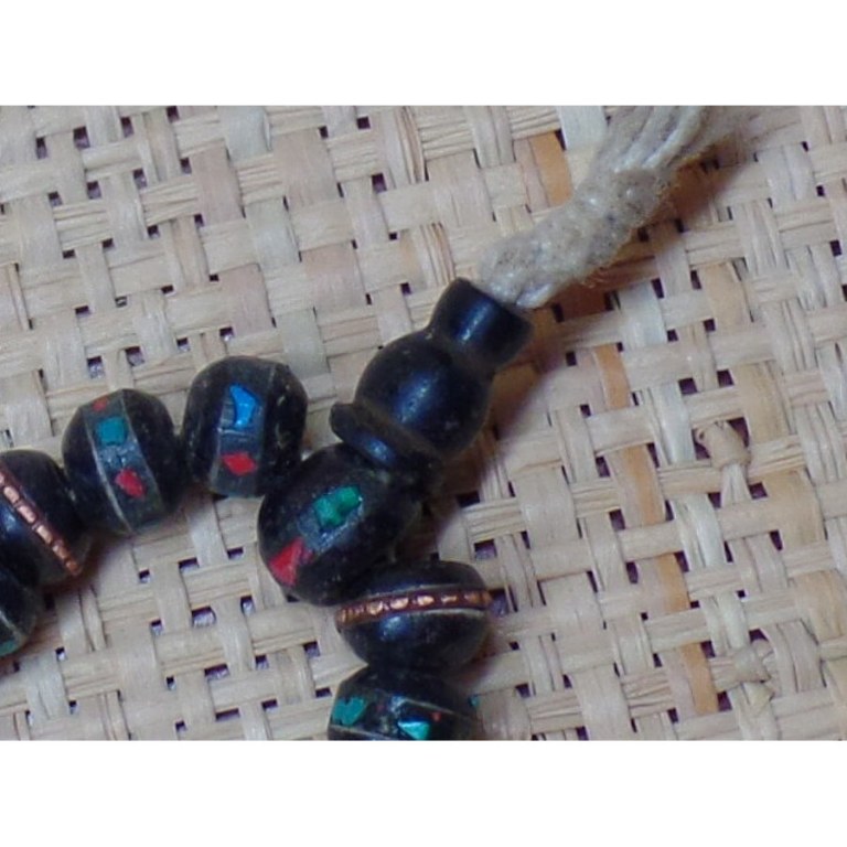 Mala corne de yak noires/turquoise et corail