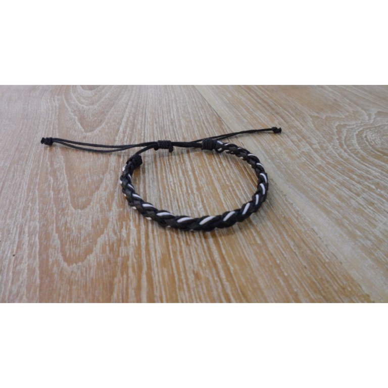 Bracelet fil et cuir noir