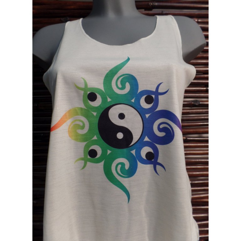 Débardeur yin yang volutes vertes et bleues