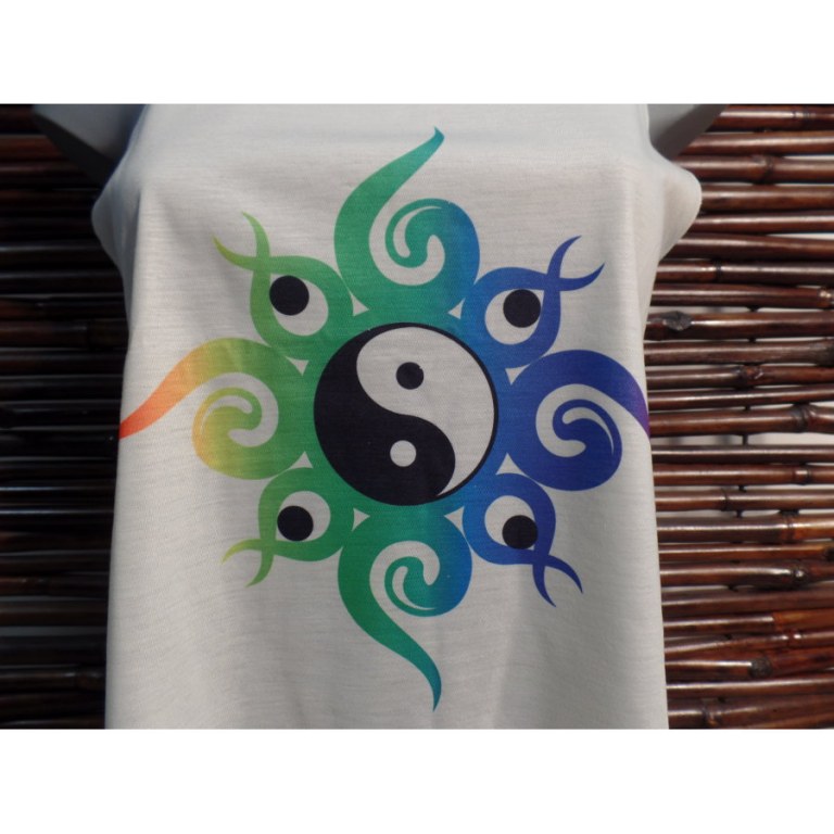 Débardeur yin yang volutes vertes et bleues