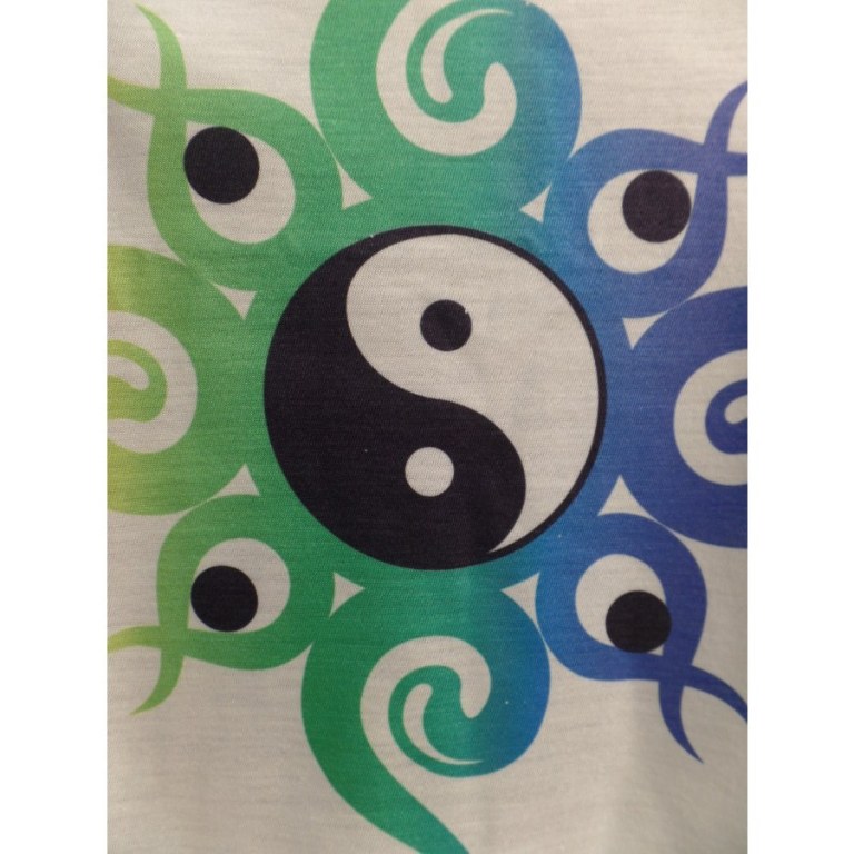 Débardeur yin yang volutes vertes et bleues