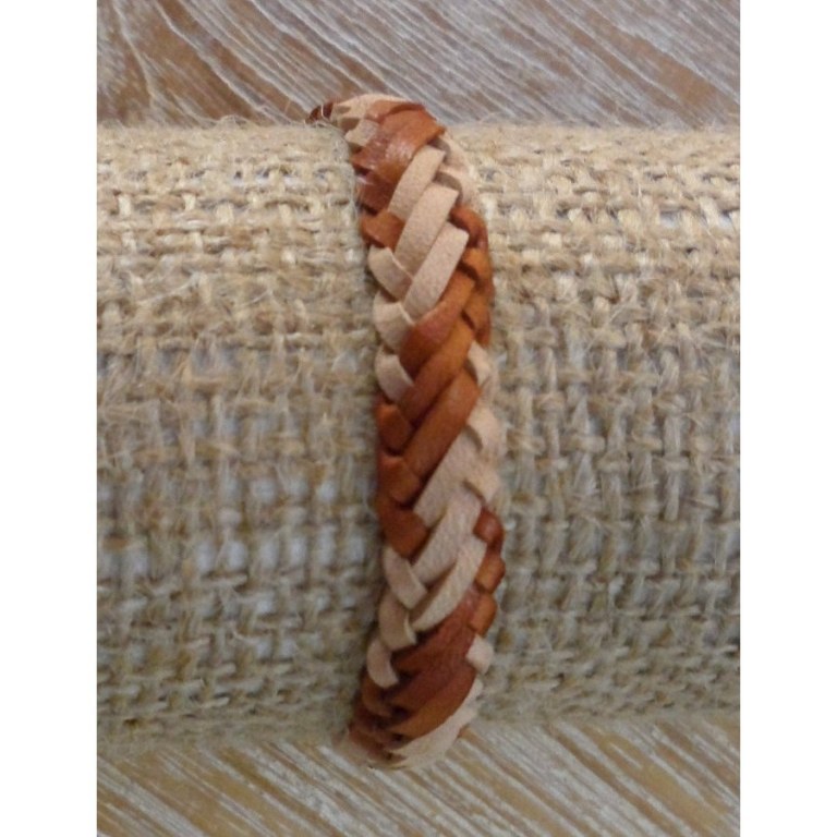 Bracelet kulit beige et marron