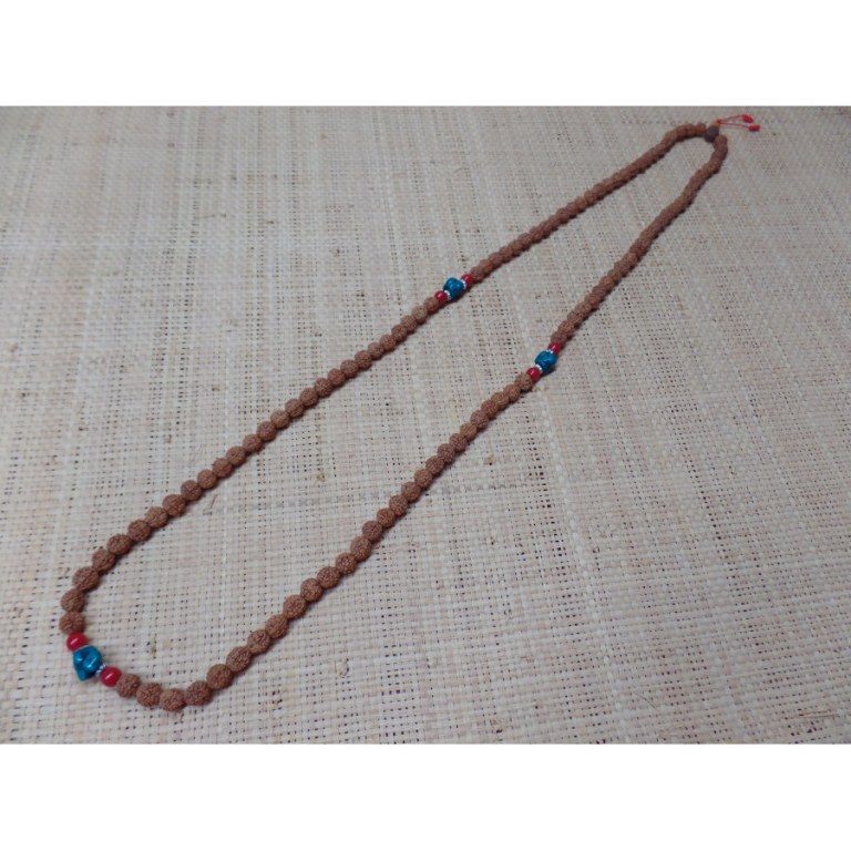 Mala 108 cm Rudraksha/turquoise/corail