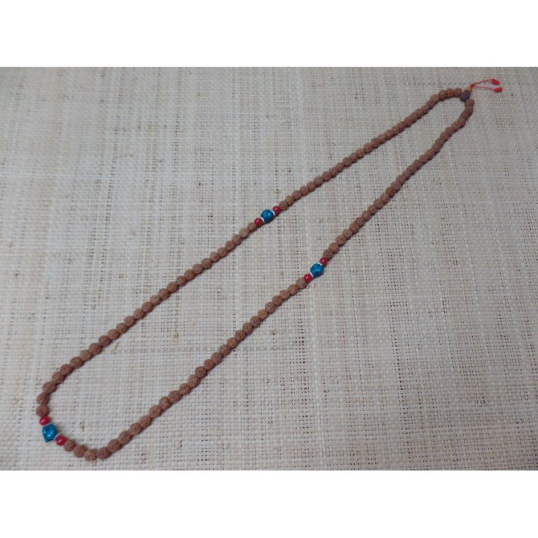 Mala 108 cm Rudraksha/turquoise/corail