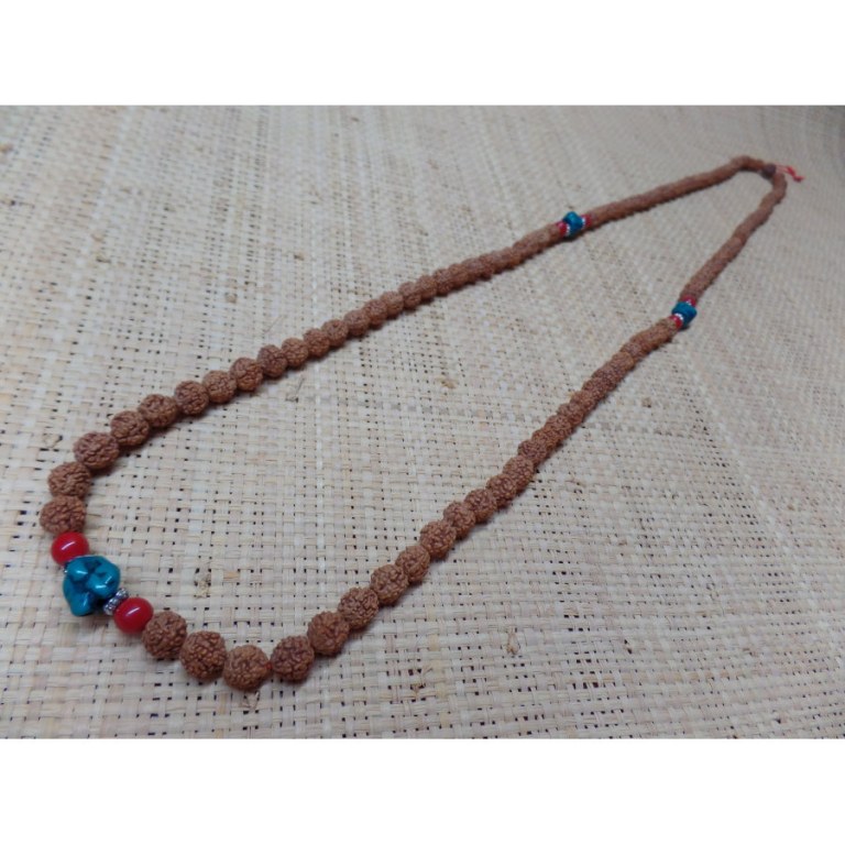 Mala 108 cm Rudraksha/turquoise/corail