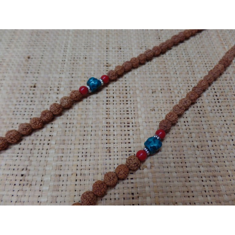 Mala 108 cm Rudraksha/turquoise/corail