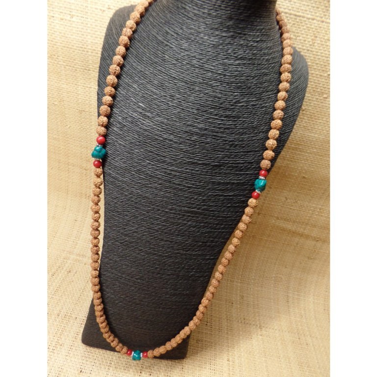 Mala 108 cm Rudraksha/turquoise/corail