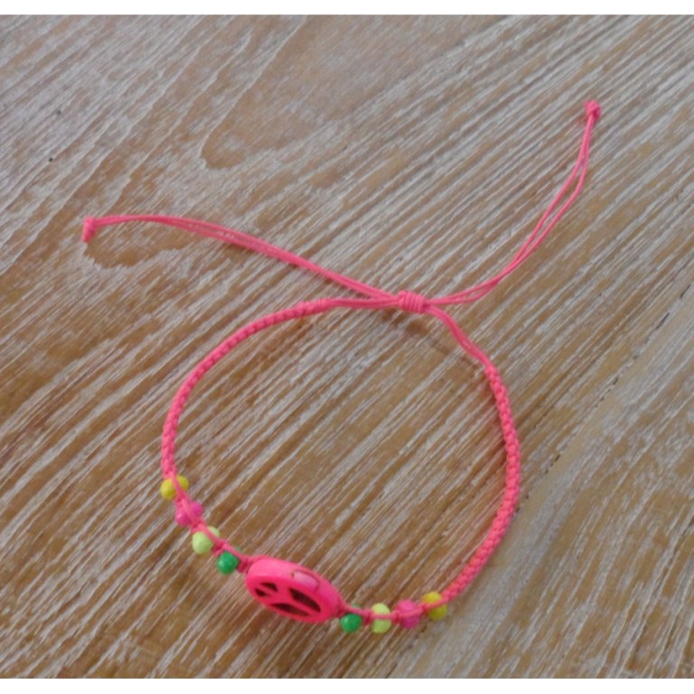 Bracelet macramé peace and love rose fluo