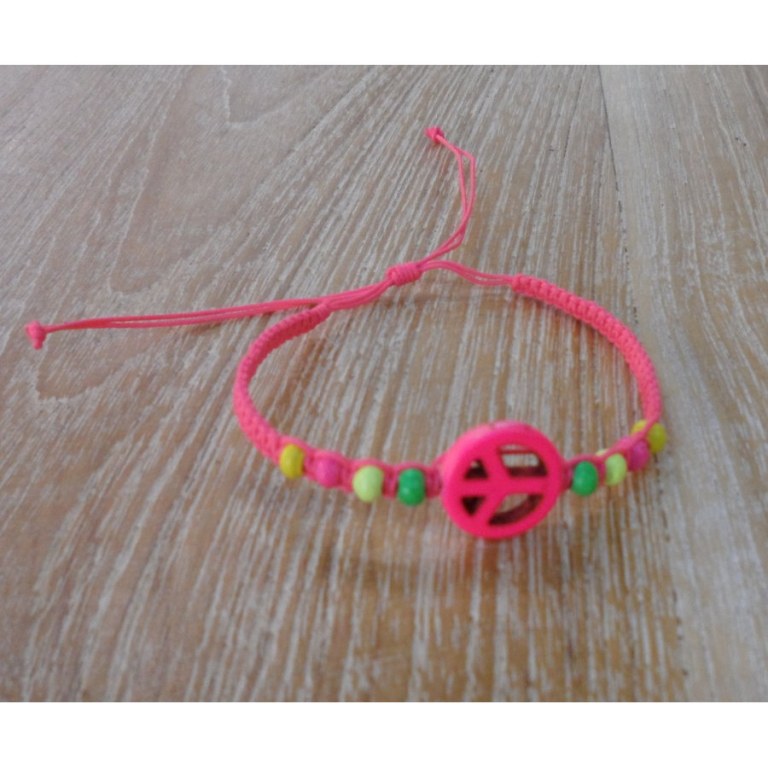 Bracelet macramé peace and love rose fluo