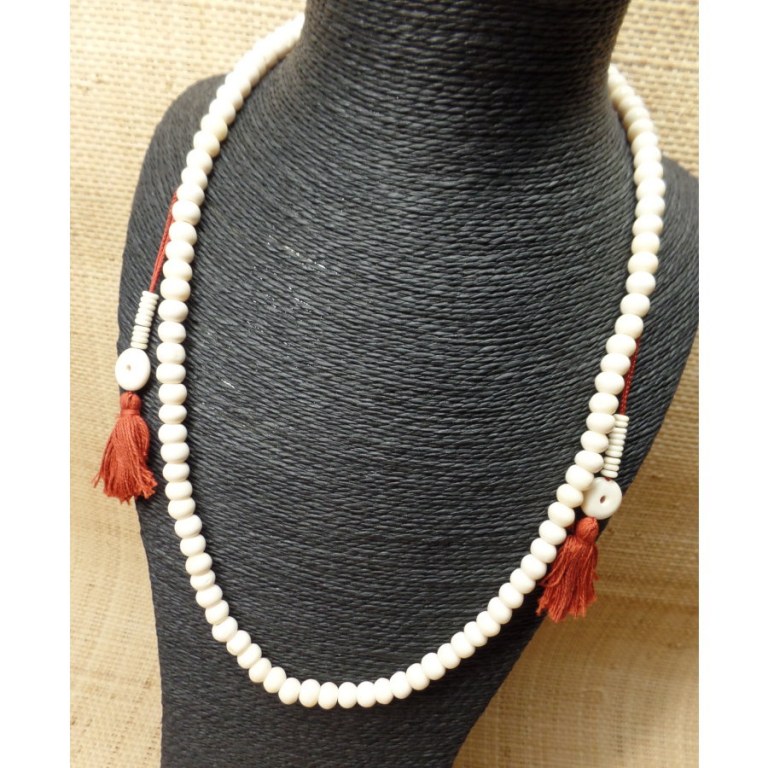 Mala 68 cm perles en os blanc 