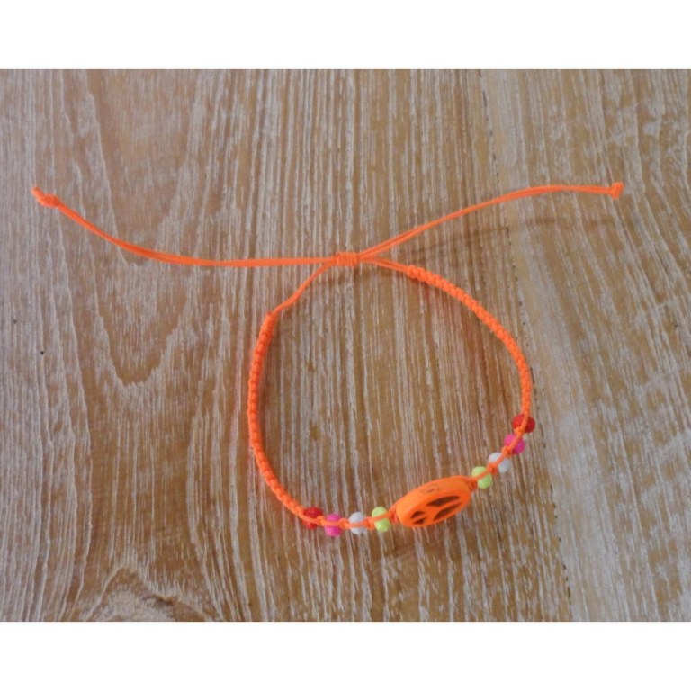 Bracelet macramé peace and love orange fluo