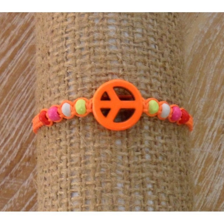 Bracelet macramé peace and love orange fluo