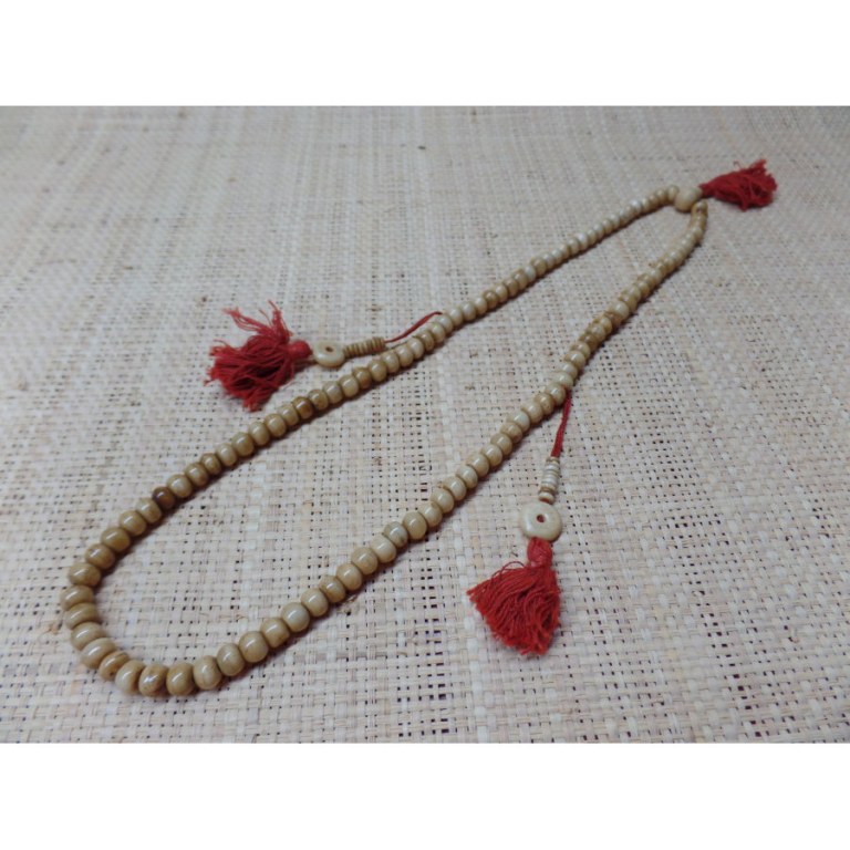 Mala 68 cm perles en os beige 