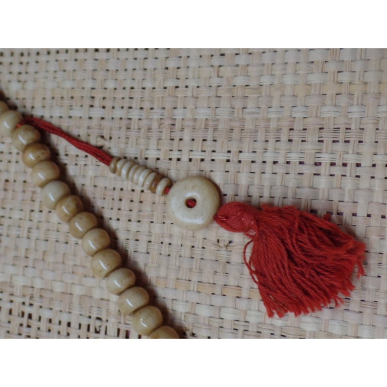 Mala 68 cm perles en os beige 