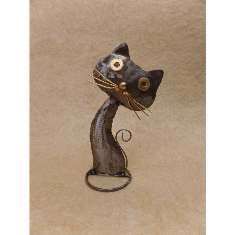 Statuette en métal petit chat gris