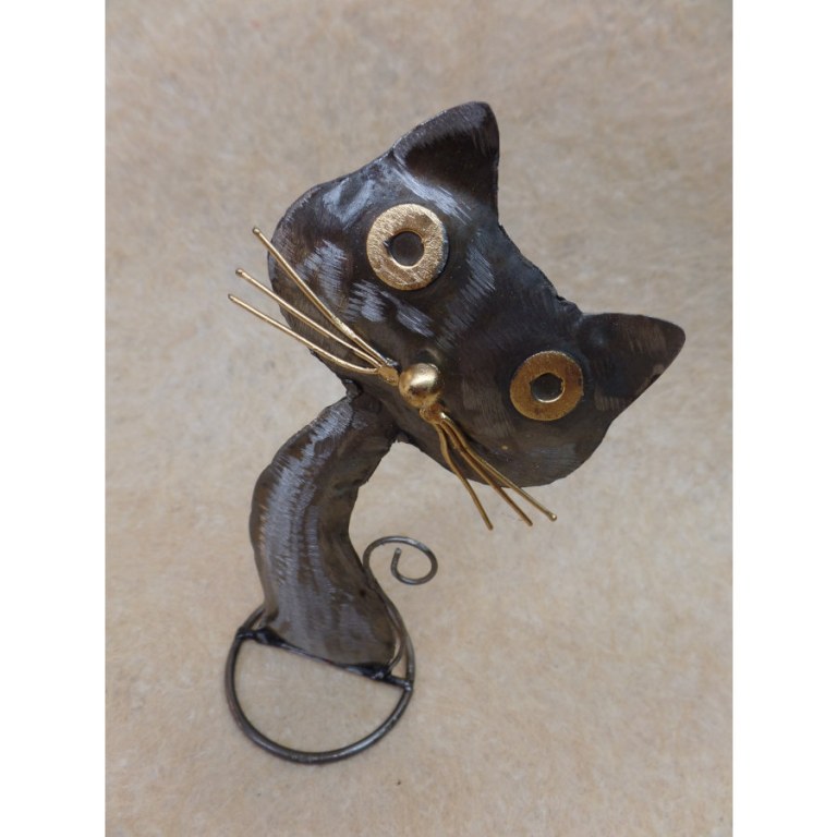 Statuette en métal petit chat gris