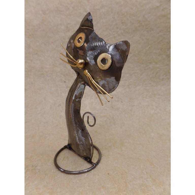 Statuette en métal petit chat gris