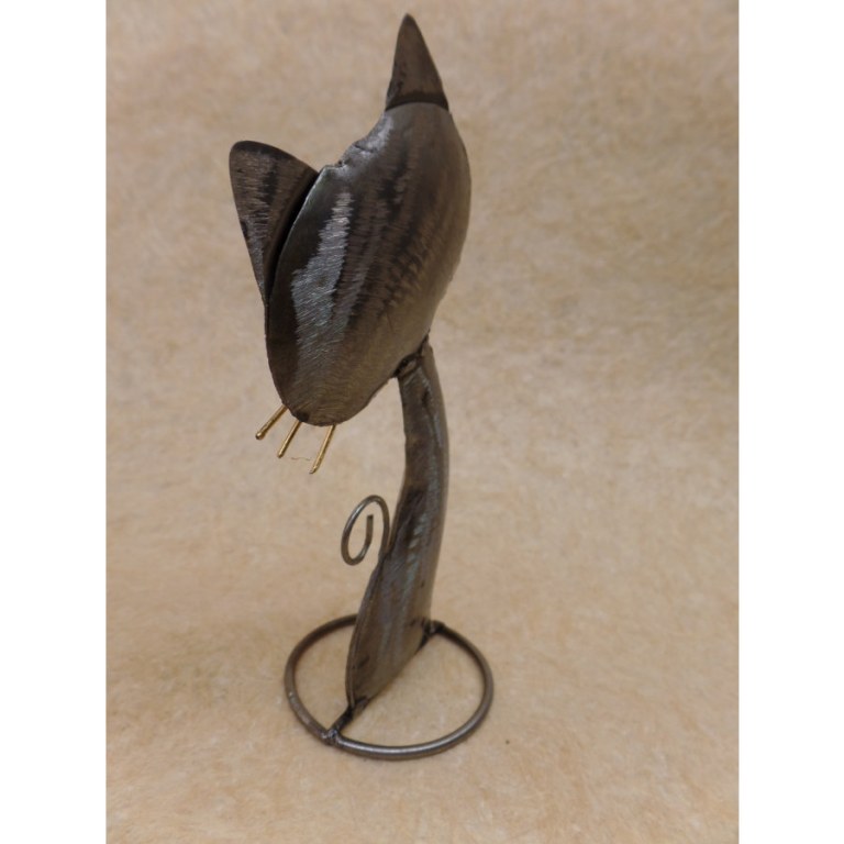 Statuette en métal petit chat gris