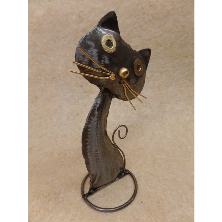 Statuette en métal petit chat gris