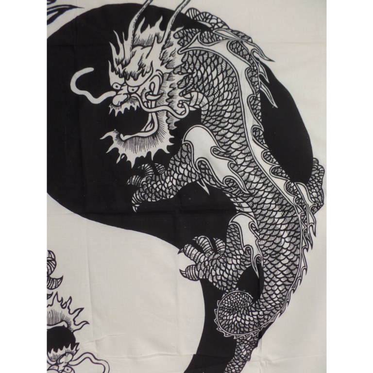 Tenture blanche dragons yin yang noirs
