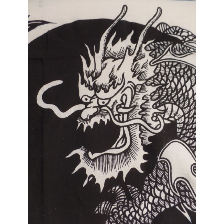 Tenture blanche dragons yin yang noirs