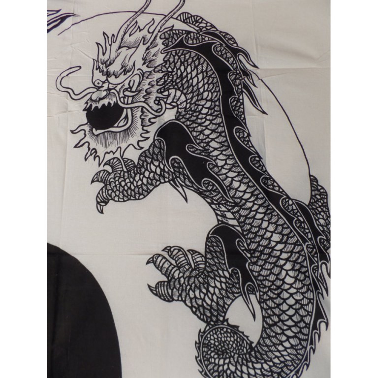 Tenture blanche dragons yin yang noirs