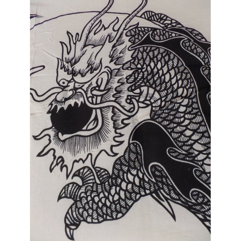 Tenture blanche dragons yin yang noirs