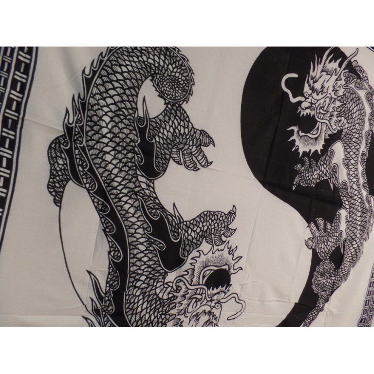 Tenture blanche dragons yin yang noirs