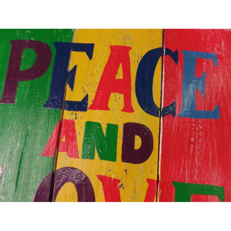 Panneaux en bois vert/jaune/rouge peace and love