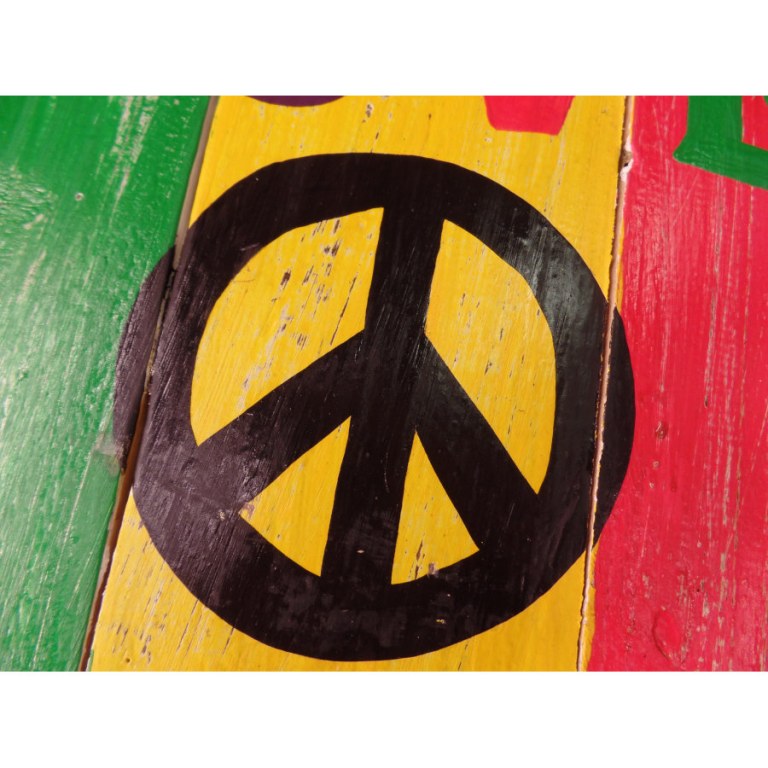 Panneaux en bois vert/jaune/rouge peace and love