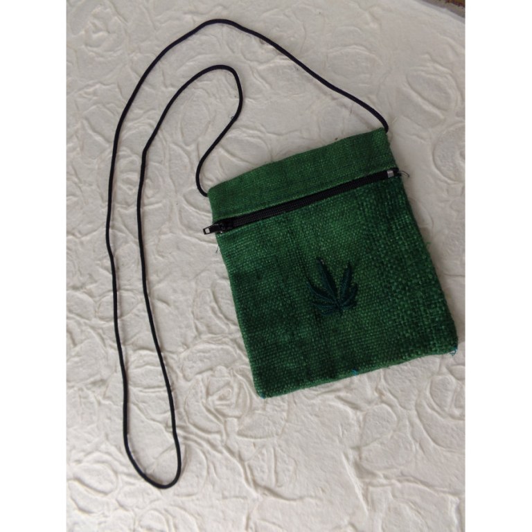 Pochette verte chanvre naturel feuille verte