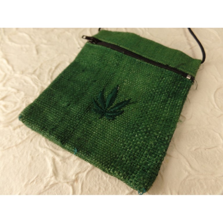 Pochette verte chanvre naturel feuille verte