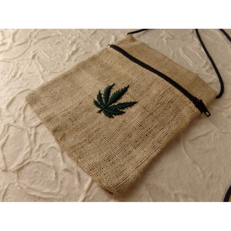 Pochette chanvre naturel feuille verte