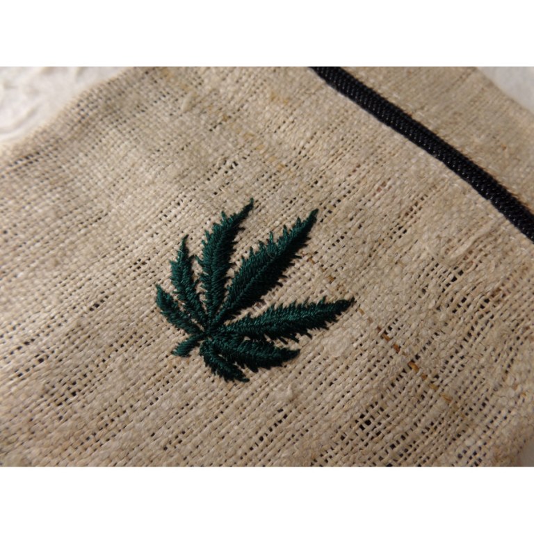 Pochette chanvre naturel feuille verte