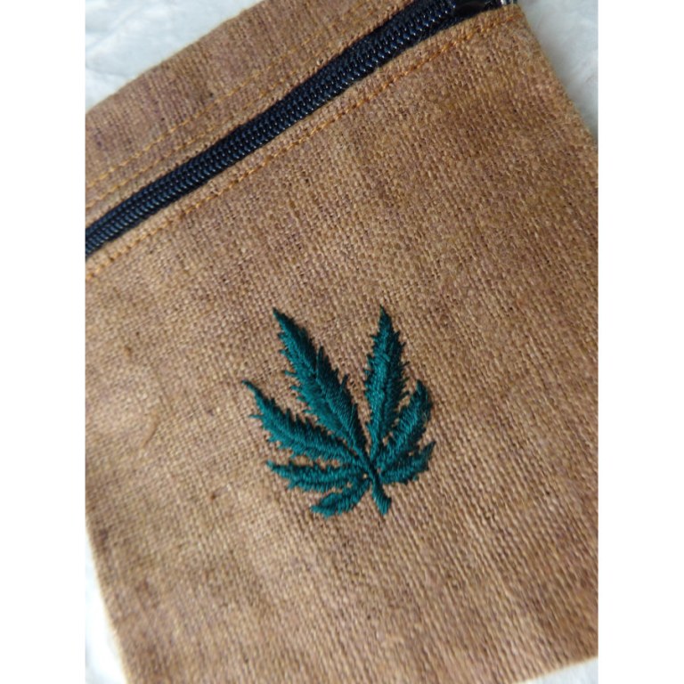 Pochette marron chanvre naturel feuille verte