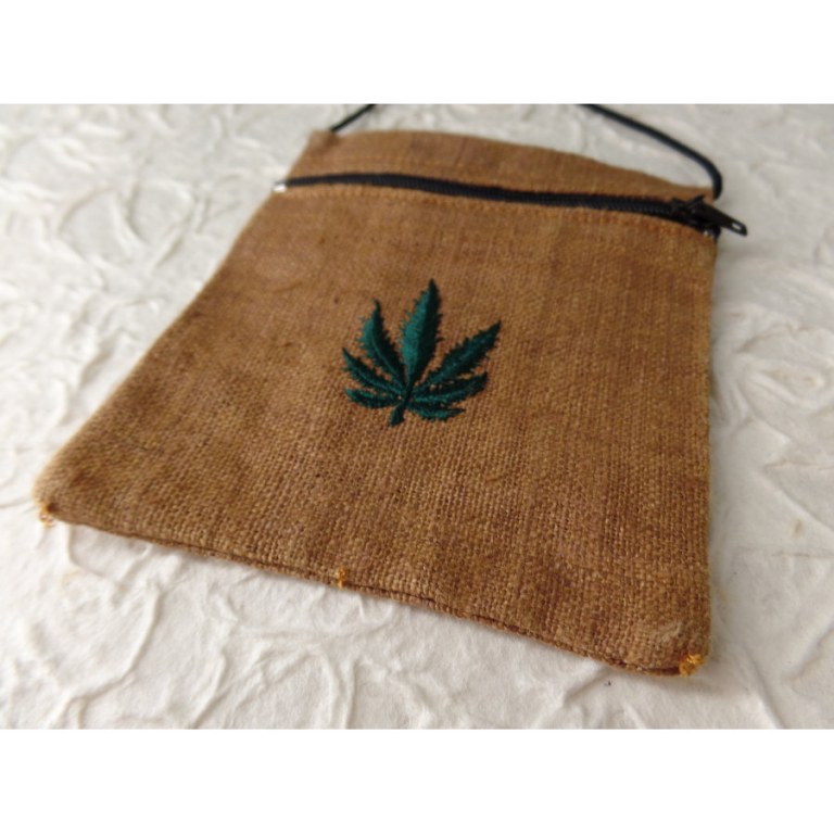 Pochette marron chanvre naturel feuille verte