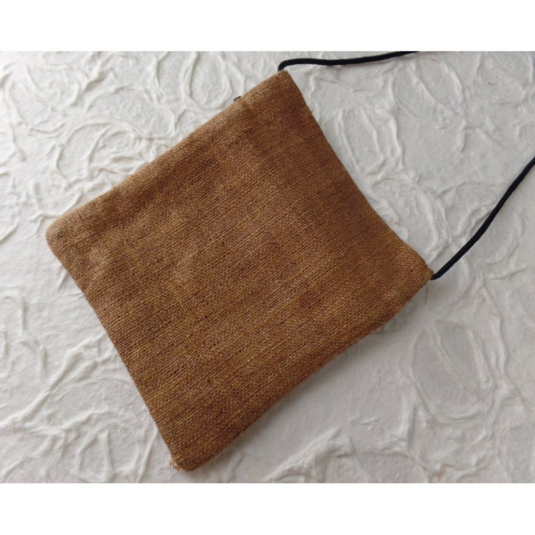 Pochette marron chanvre naturel feuille verte