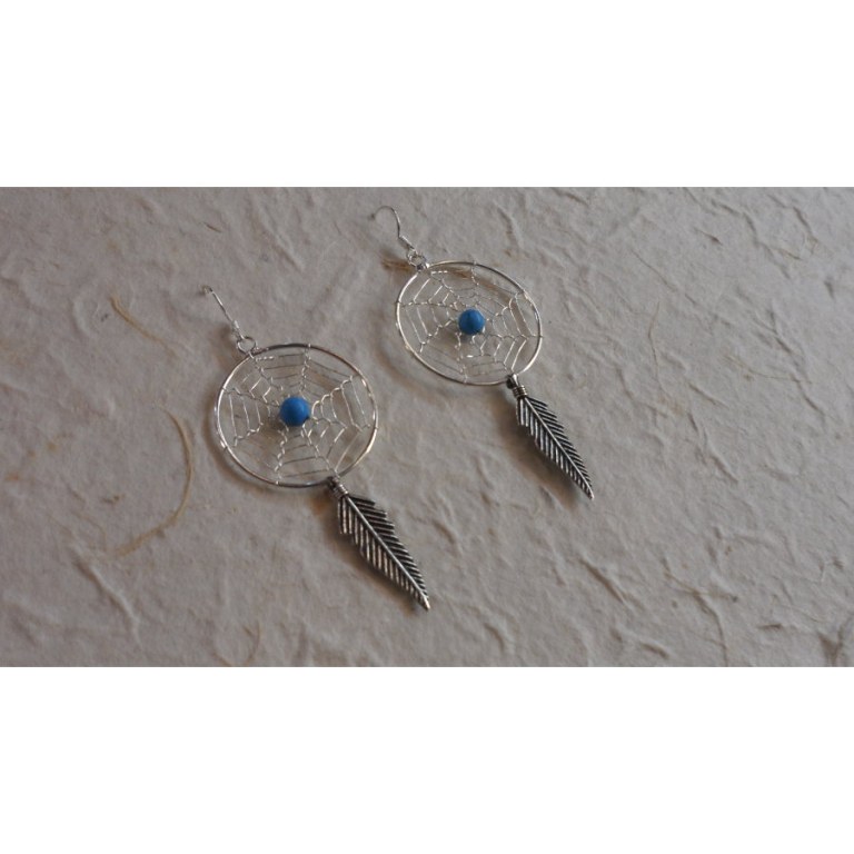 Boucles d'oreilles attrapes rêves 24 perle bleue