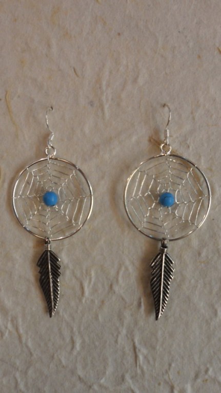 Boucles d'oreilles attrapes rêves 24 perle bleue