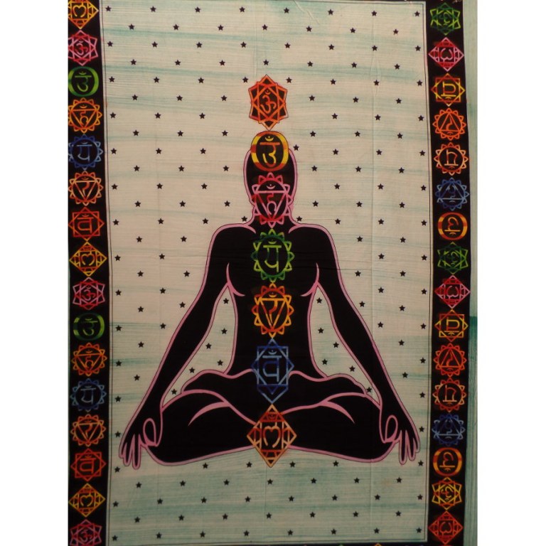 Tenture 7 chakras strié vert