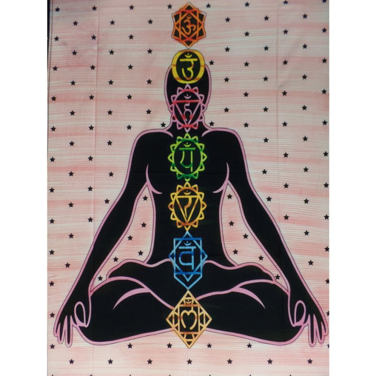 Tenture 7 chakras strié rouge