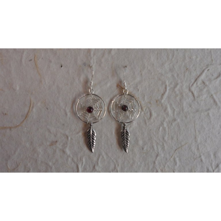 Boucles d'oreilles attrapes rêves 15 perle grenat