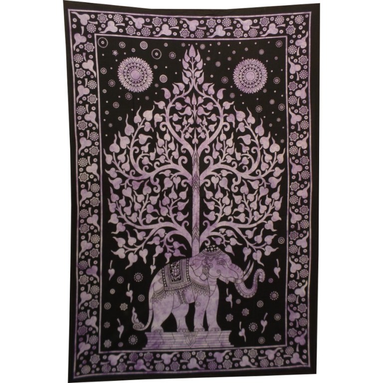 Tenture mauve arbre de vie et éléphant
