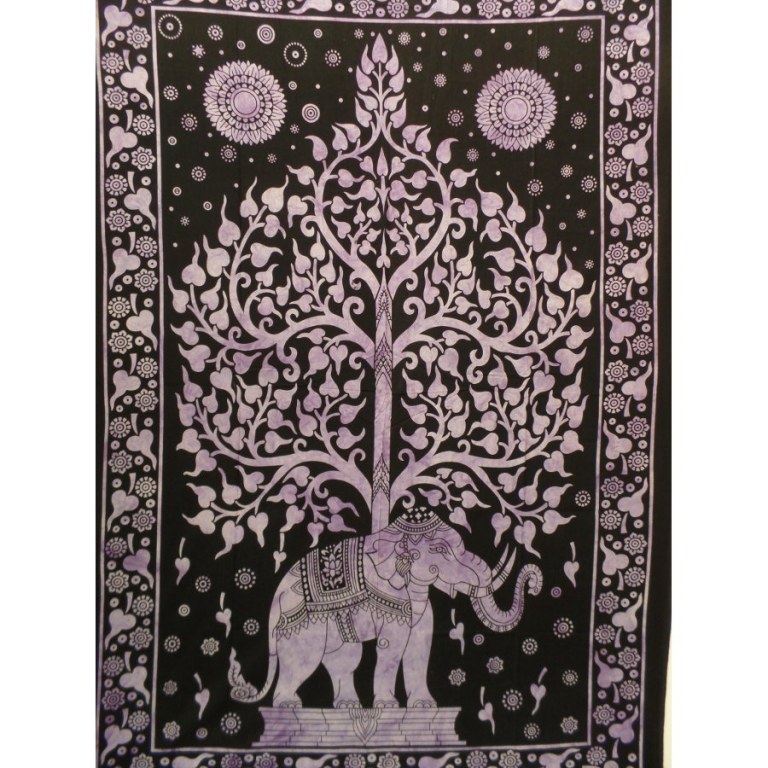 Tenture mauve arbre de vie et éléphant