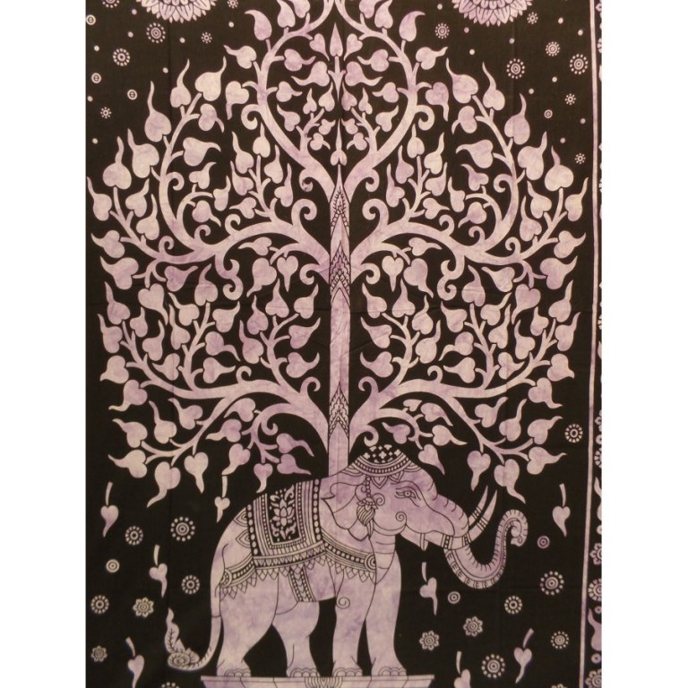 Tenture mauve arbre de vie et éléphant
