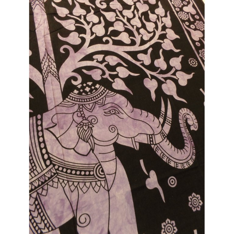 Tenture mauve arbre de vie et éléphant