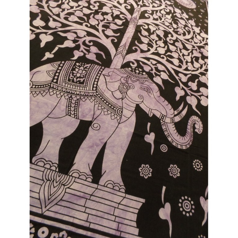 Tenture mauve arbre de vie et éléphant
